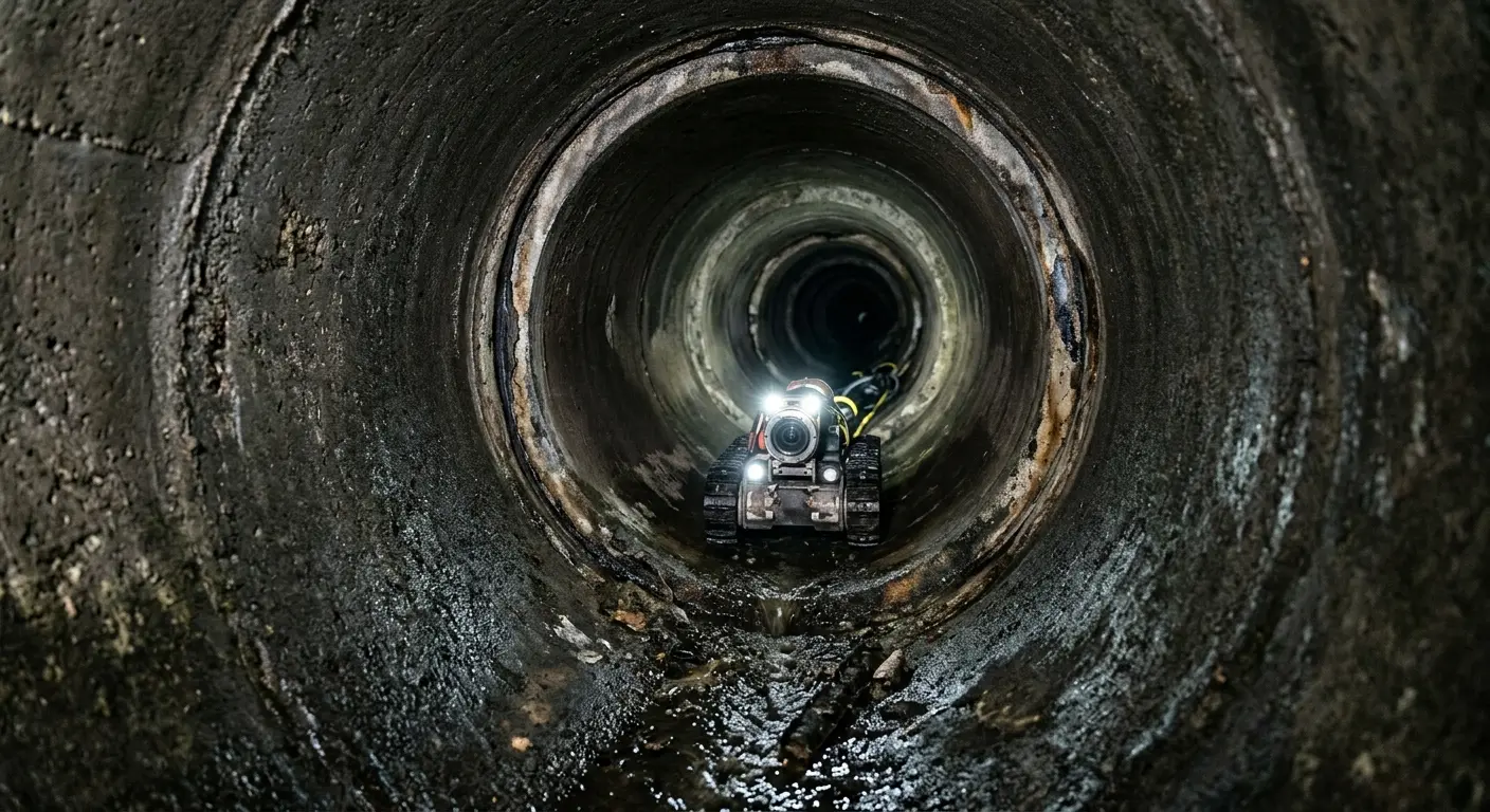 Robotic sewer camera inspecting pipe interior for Sewer Line Repair in East Point